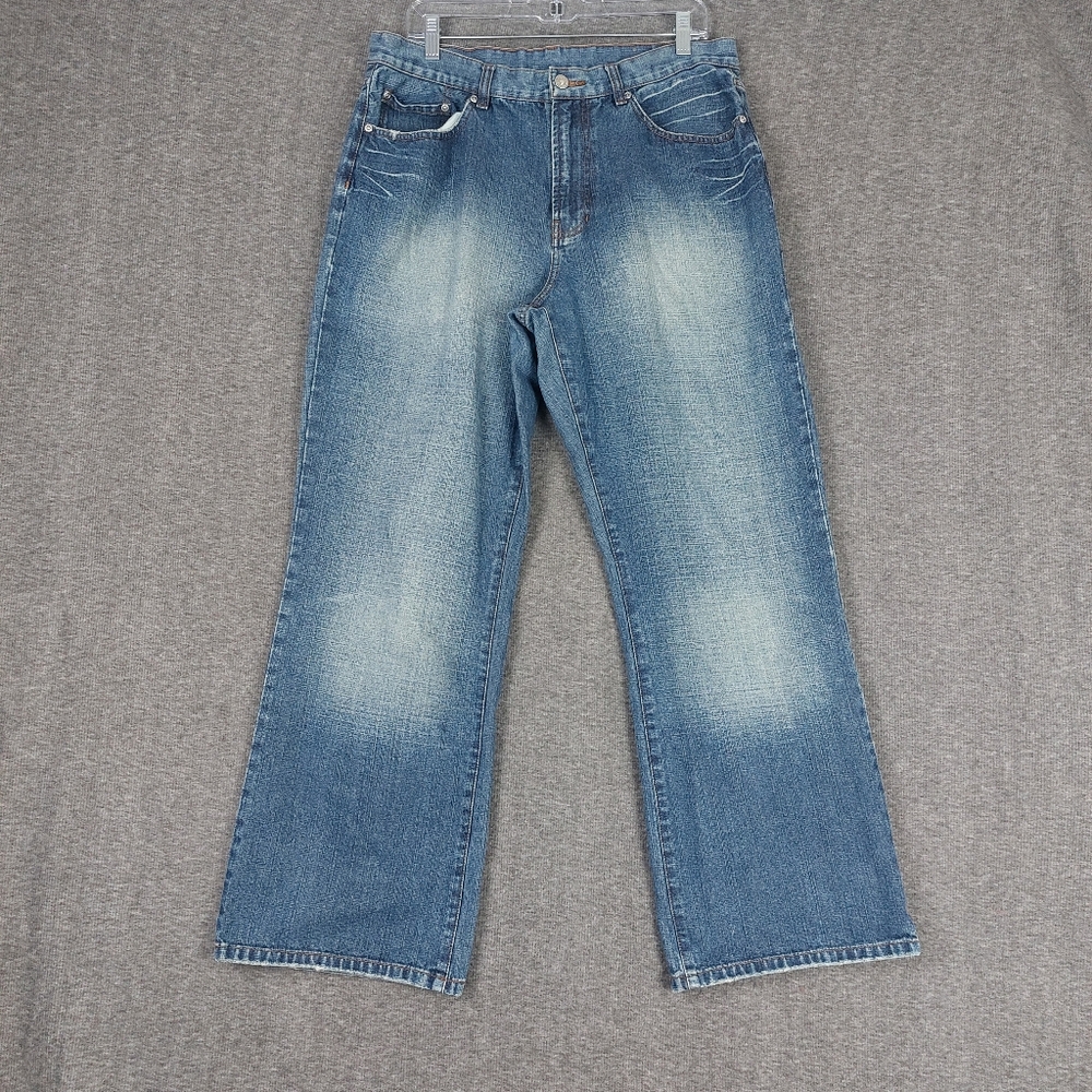 STRUCTURE MENS Y2K BLUE JEAN BOOT CUT 100% COTTON FADED DENIM PANTS SIZE 36×32